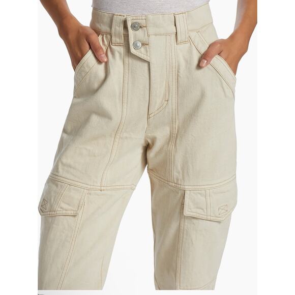 Isabel Marant Étoile Beige High-Rise Utility Cargo Pants RawHem Women FR 38 US 6 - Picture 3 of 16